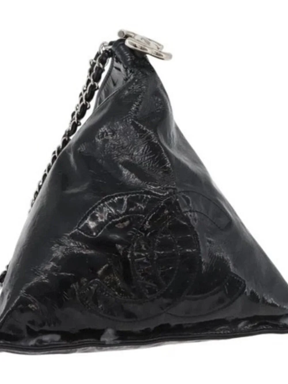 CHANEL Chain Shoulder Bag Patent leather Black Silver CC Auth 140118